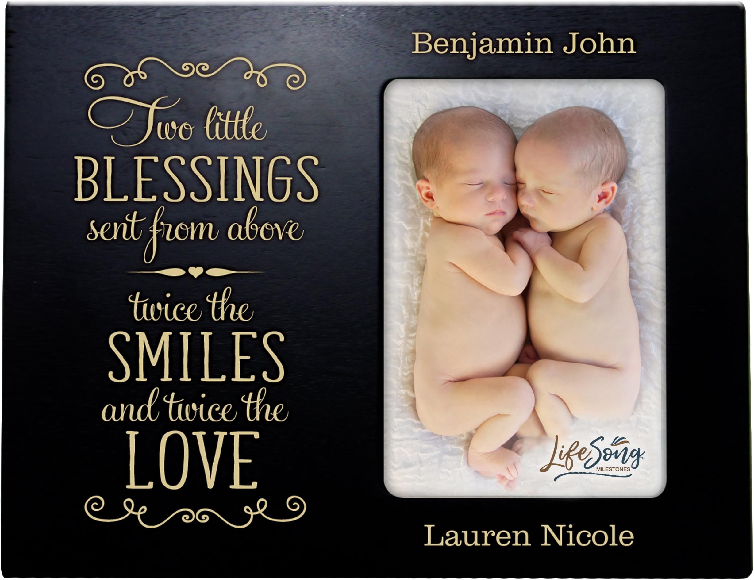 LifeSong Milestones Personalized New Baby Gifts for Twins Picture Frame for Boys and Girls Custom Engraved Photo Frame for New Parents Nana,Mimi and Grandparents (Black)