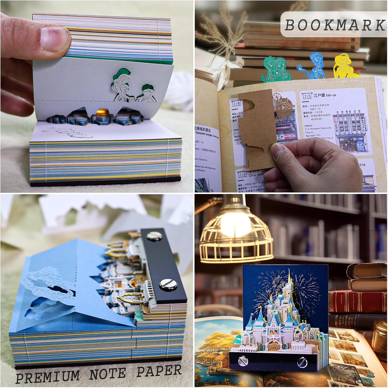 3D Memo Pad Paper Art with Light Magic Castle 3D Notepad Paper Card Craft DIY Non-Sticky Post Notes Gift Office Decor