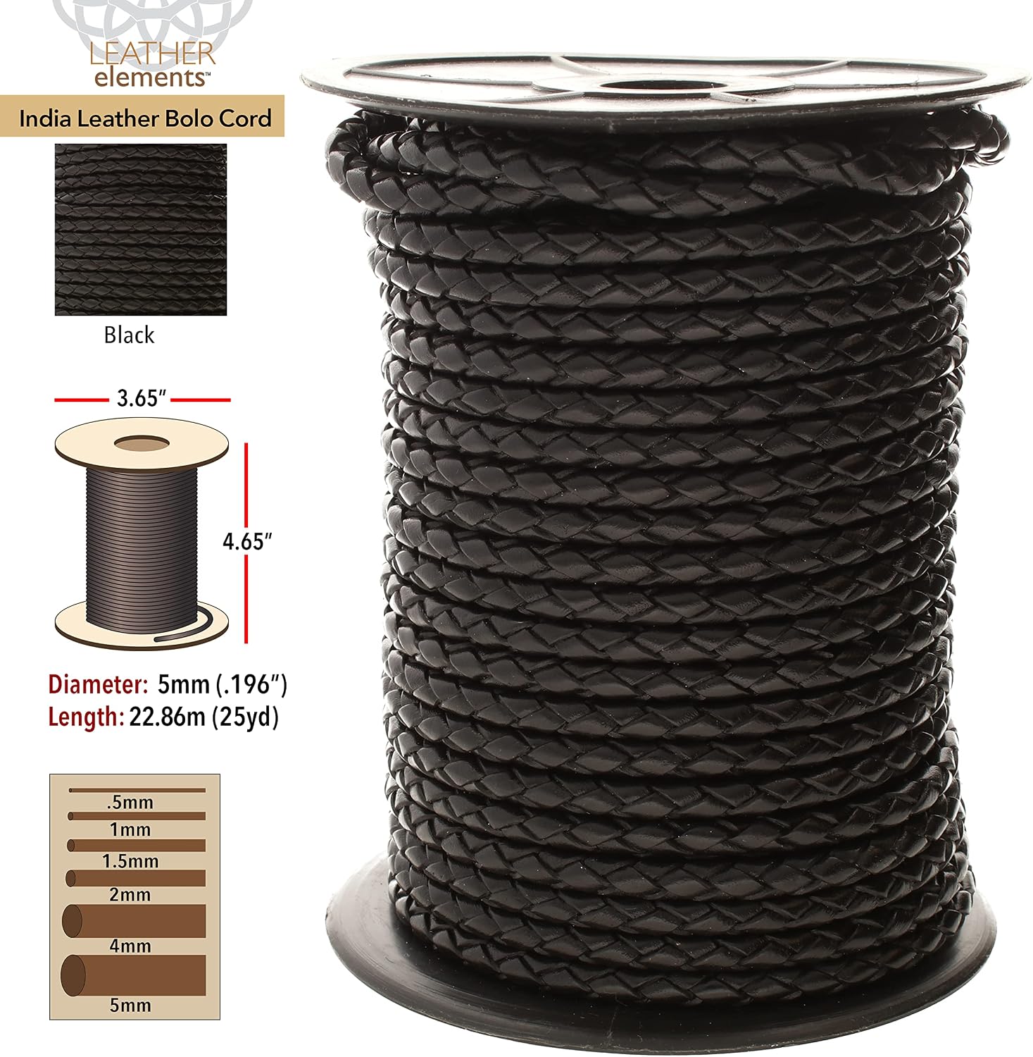 The Beadsmith Braided Bolo Cord – Black Color – 5mm Spool – 25 Yards/22.86 Meters – Machine Braided Indian Leather – Ideal for Watch Bands, Bolo Ties, Necklaces, Hair Accessories & DIY Jewelry Making