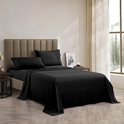 Vista 61 de Juego de sábanas de microfibra de 4 piezas prémium de calidad hotelera 1800 hilos, resistente a las arrugas, ultra suave y transpirable, juego