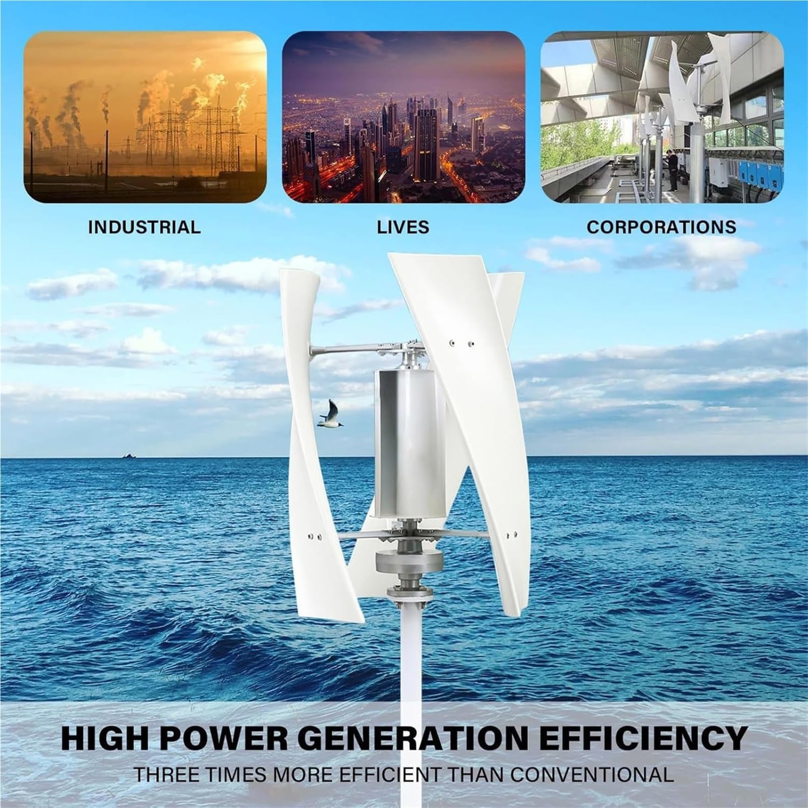 Turbina Eólica Vertical Kit Completo,Generador Viento Jardín Instalacion Eolica Domestica Aerogenerador Eolico Trifásico AC Turbina Eólica de Viento Vertical con Controlador(20000W,48V)