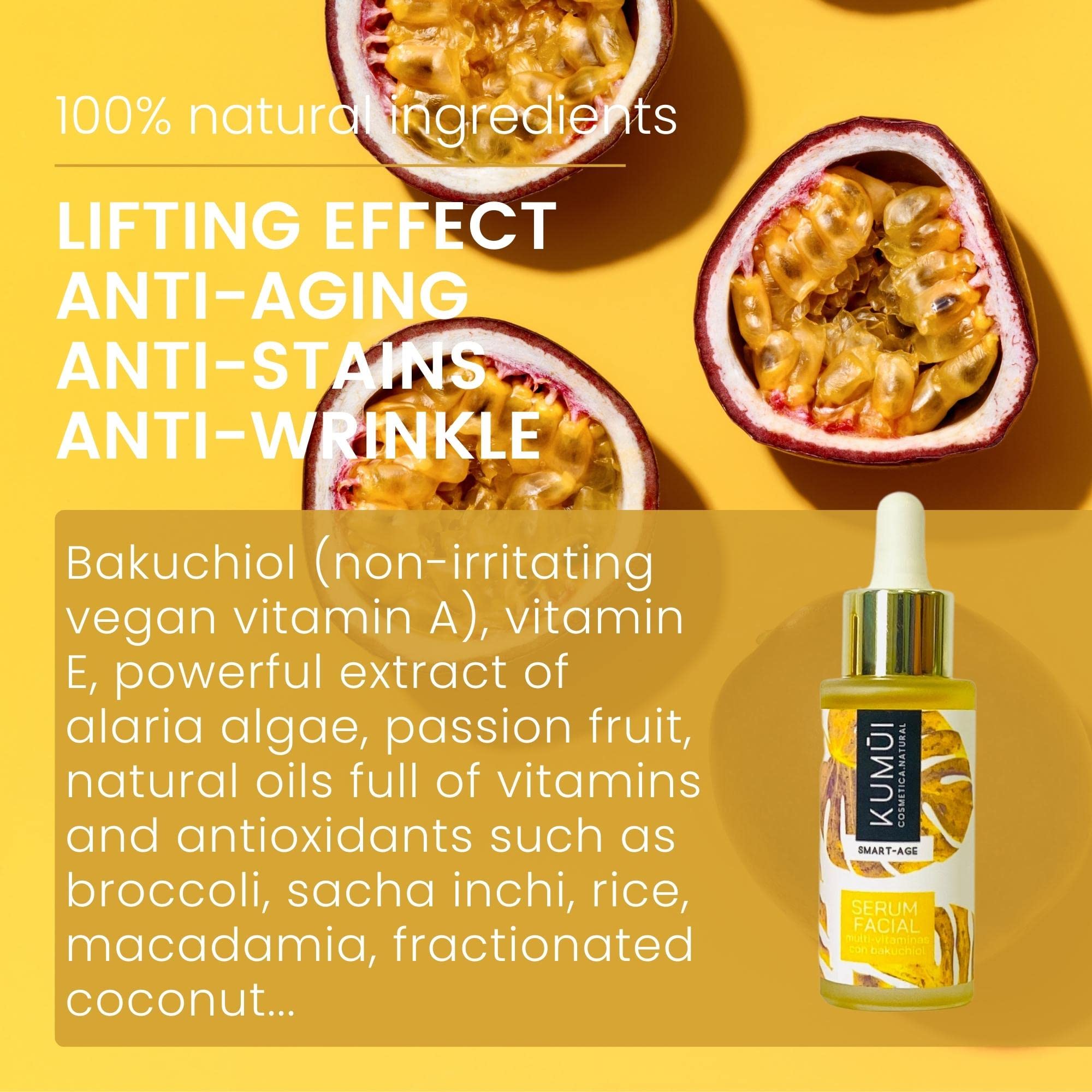 Sérum Bakuchiol Antiedad 30 ml | Retinol Vegano Facial y algas reafirmantes | Piel firme y uniforme. Ayuda a reducir la apariencia de líneas de expresión y arrugas. Nutrición y cuidado ideal menopausia