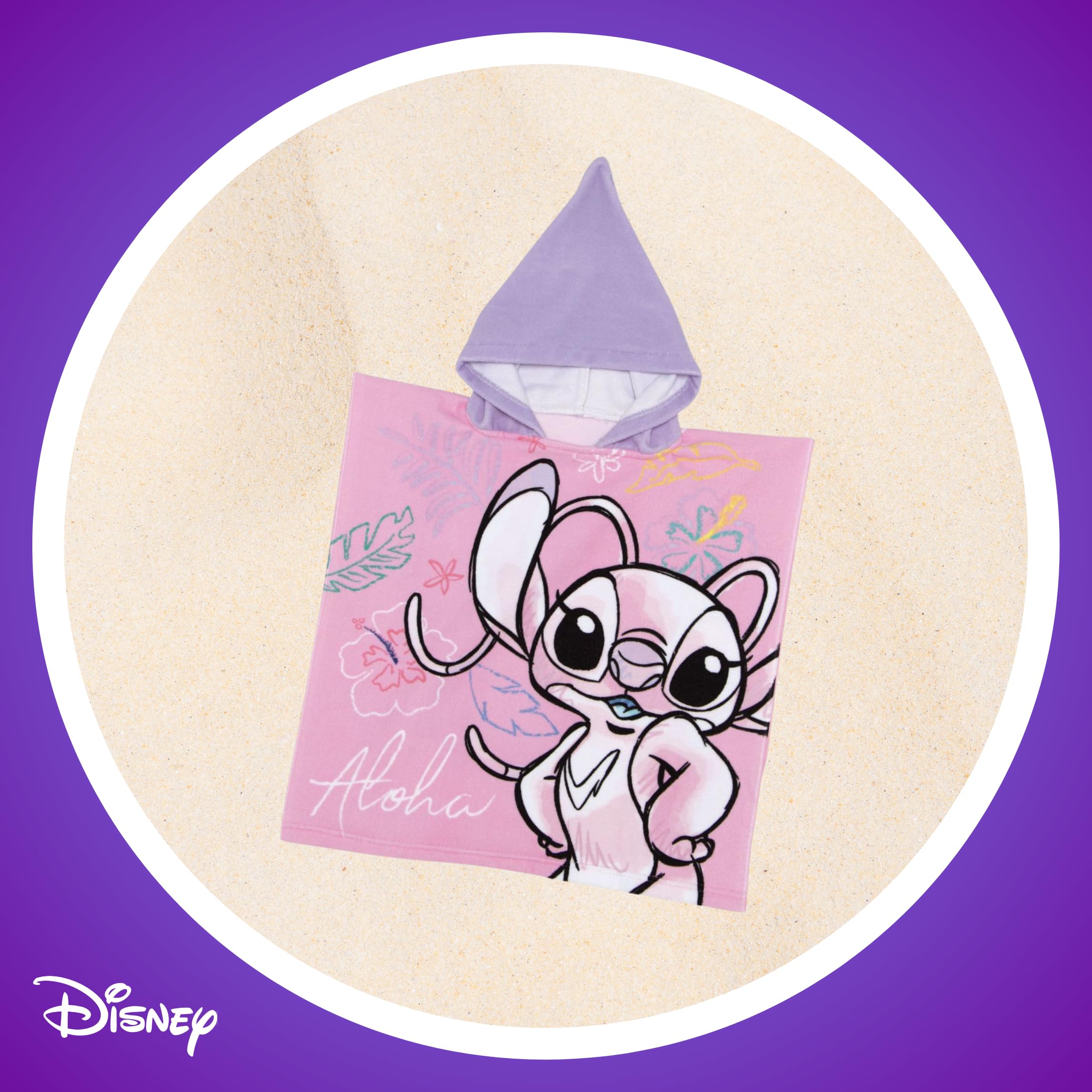 Disney Stitch y Angel Toalla con Capucha para Niñas, Toalla de Playa, Toalla de Baño, Stitch Poncho Toalla Natación Infantil