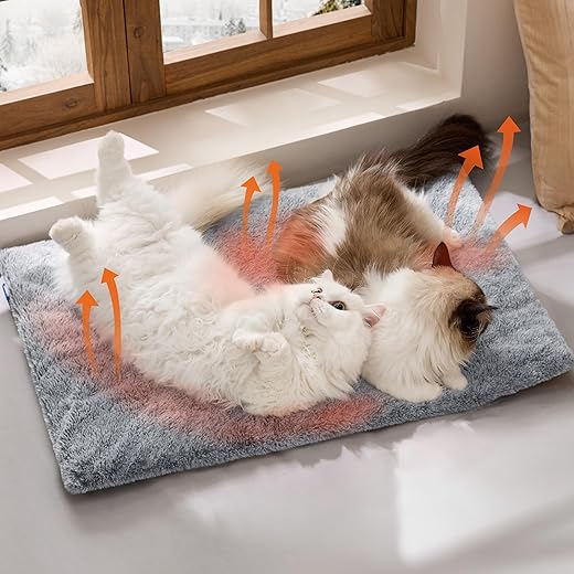Bedsure Self Warming Cat Bed, Extra Warm Self Heating Pad for Cats & Dogs, Anti-Slip Medium Thermal Pet Mat Indoor with Removable Washable Cover, Not Electric, 29" x 19",Grey