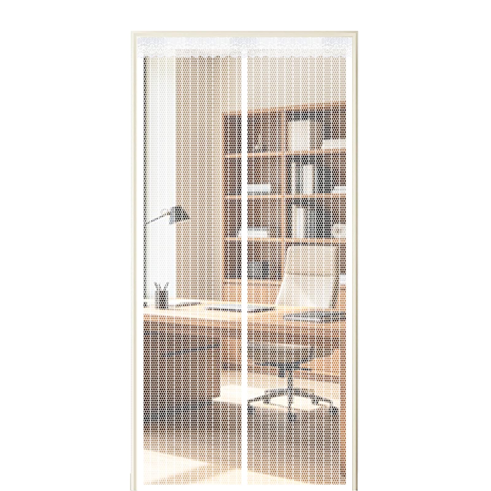 Xuehmin White Screen Door 120 X 205 Cm Self Sealing Powerful Magnets Patio Door Nets With Magnets With Powerful & Full Frame Magic Tape Suitable For Patio Doors Balcony Bedroom,