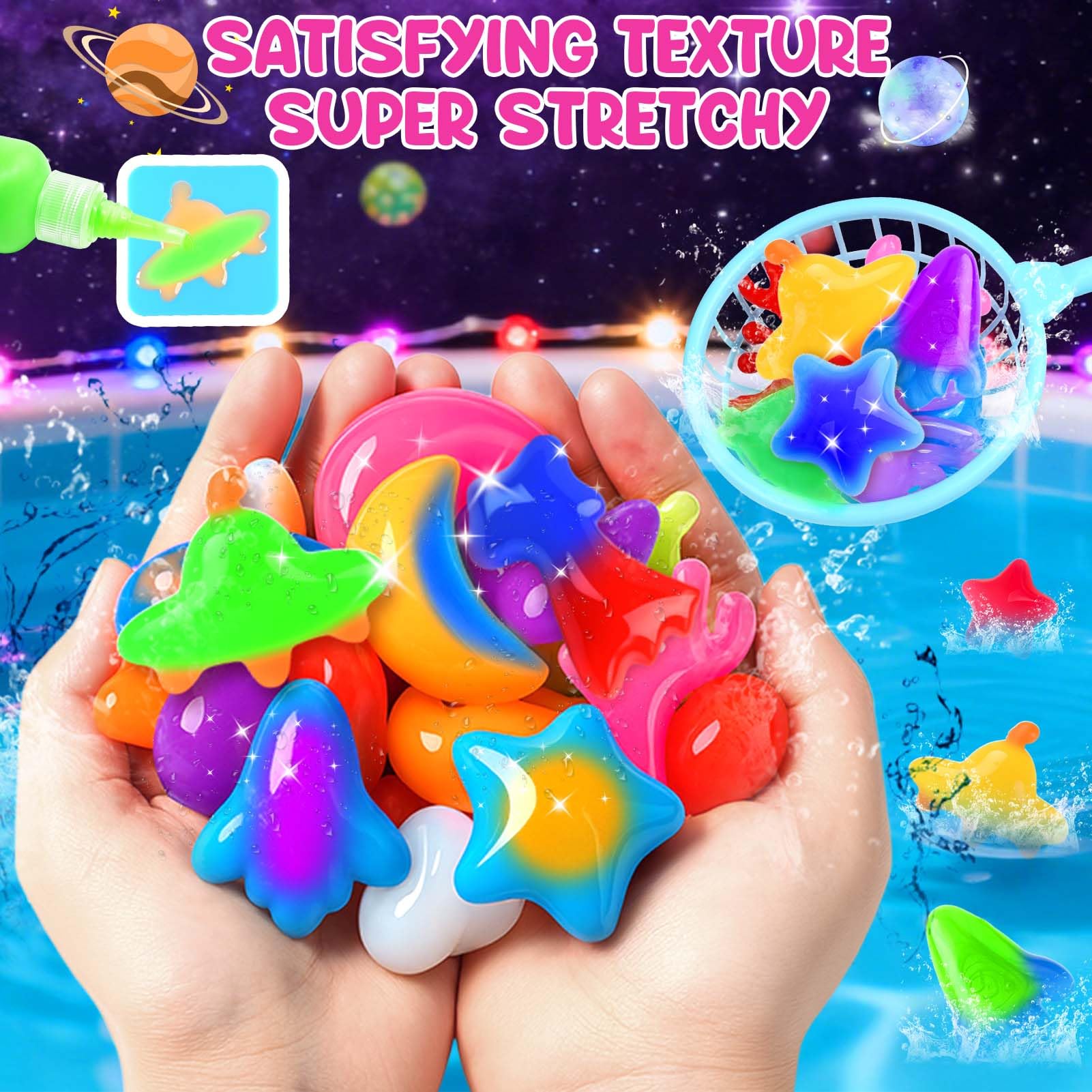 Dreamon Aqua Gel Set Spaziale 53PCS, Kit Creativo per Bambini con 22 Colori di Water Gel e 16 Formine Razzo Stella Luna, Attività Manuale 3D Educativa e Regalo per Bambini 3 4 5 6 Anni