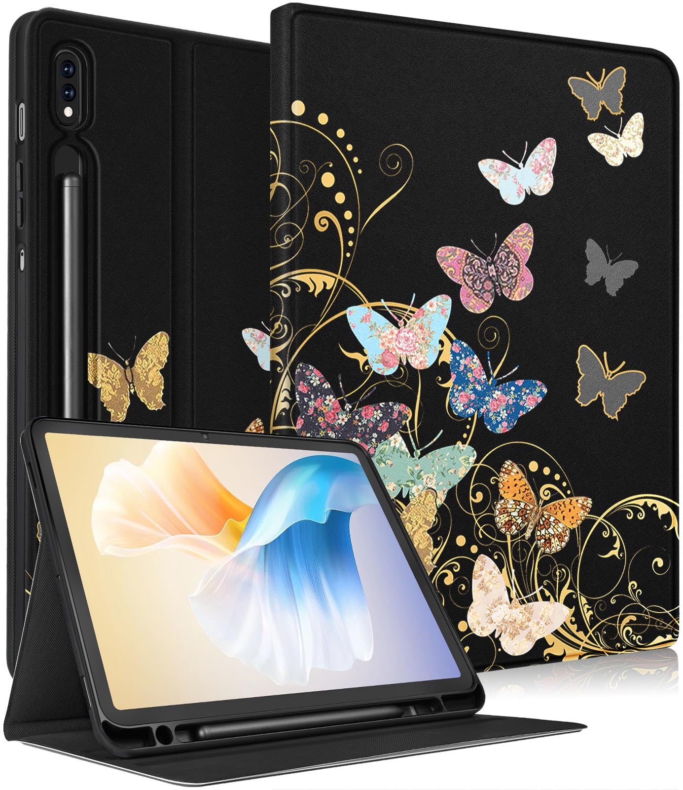 for Samsung Galaxy Tab S8 Plus/ S7 Plus/ S7 FE Case 12.4 Inch Women Girls Cute Butterfly Folio Girly Kawaii Pretty Unique Cover for Samsung Tablet S8 Plus 2022/ S7 Plus 2021/ S7 FE 5G Cases