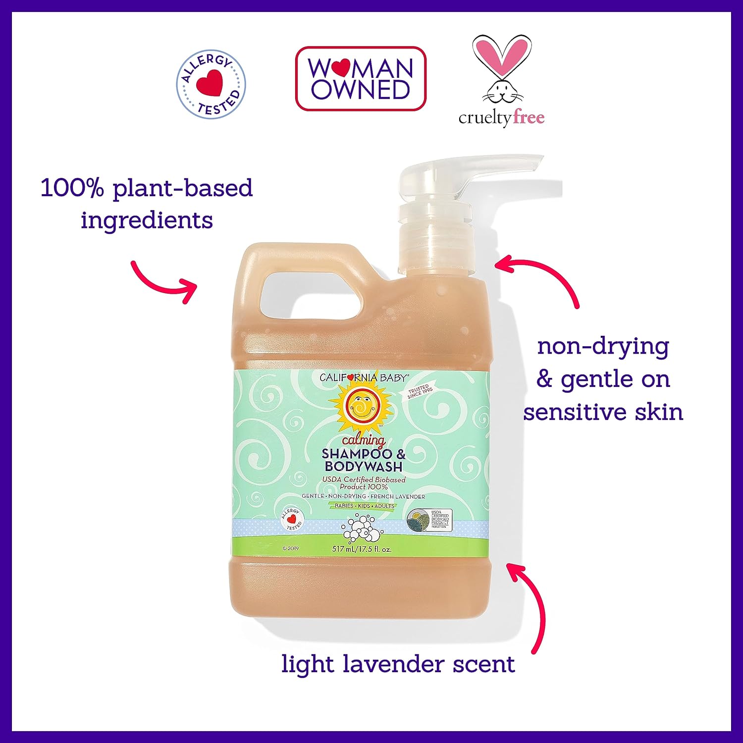 California Baby Calming Baby Shampoo + Baby Wash | 100% Plant-Based | Lavender Body Wash For Sensitive Skin | Hypoallergenic | 517 mL / 17.5 oz. - Image 3