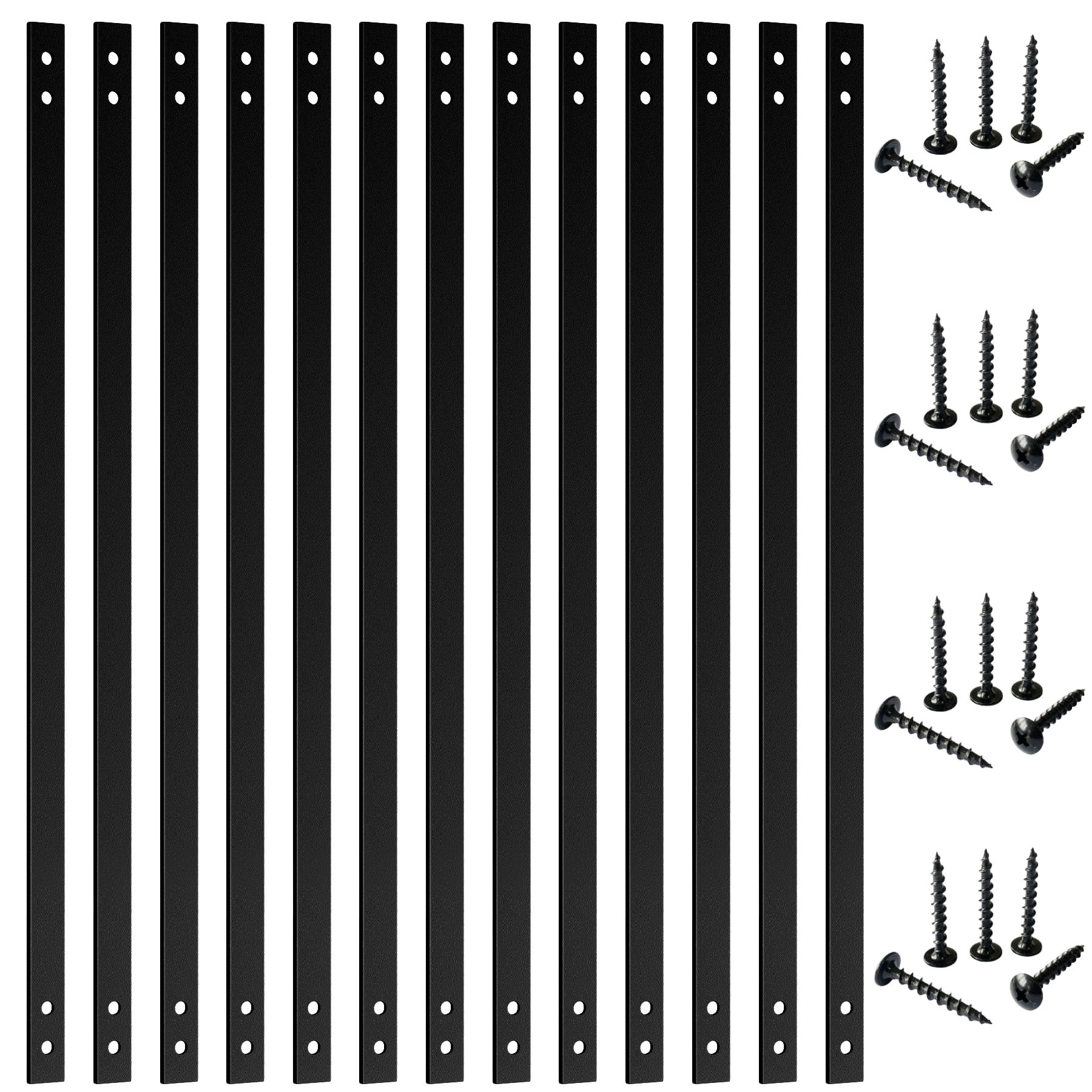 Fojely 51 Pack Deck Balusters 36"x1" Strip Baluster, Black Metal Deck Spindle and Stair Railing with Screws, Rectangular Deck Balusters for Porch