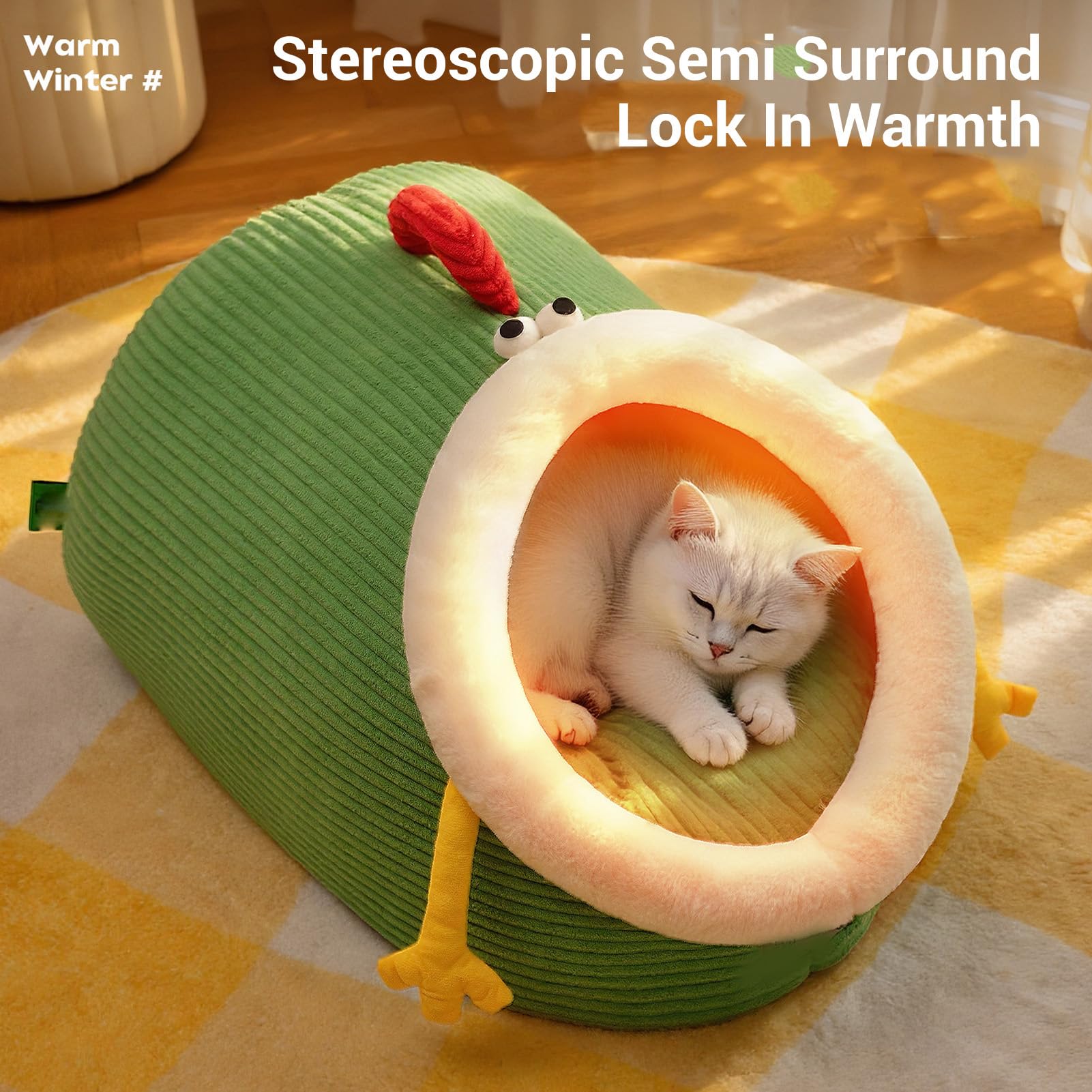 SIXRUN Cama Cueva para Gatos, Casa Semicerrada con Aislamiento Cálido para Perros Pequeños y Gatos, Terciopelo de 22,44x15,75x12,20 Pulgadas