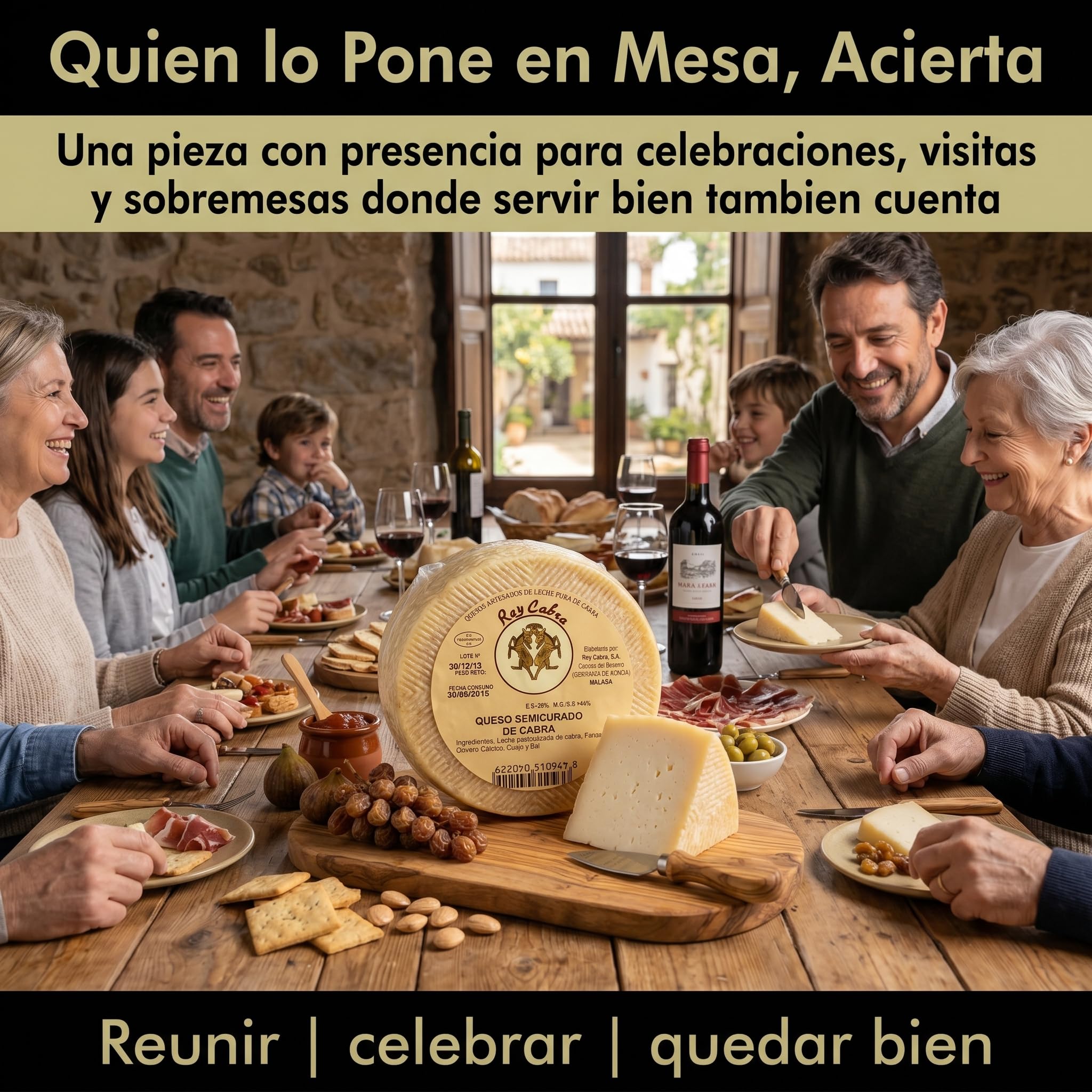 SABE A SABAS Queso Semicurado Rey Cabra Curado Artesano Pieza Entera 2 kg Leche Pasteurizada Sabor Suave y Afrutado Serrania de Ronda Ideal para Tabla Aperitivo Maridaje Regalo Tapas Sin Gluten