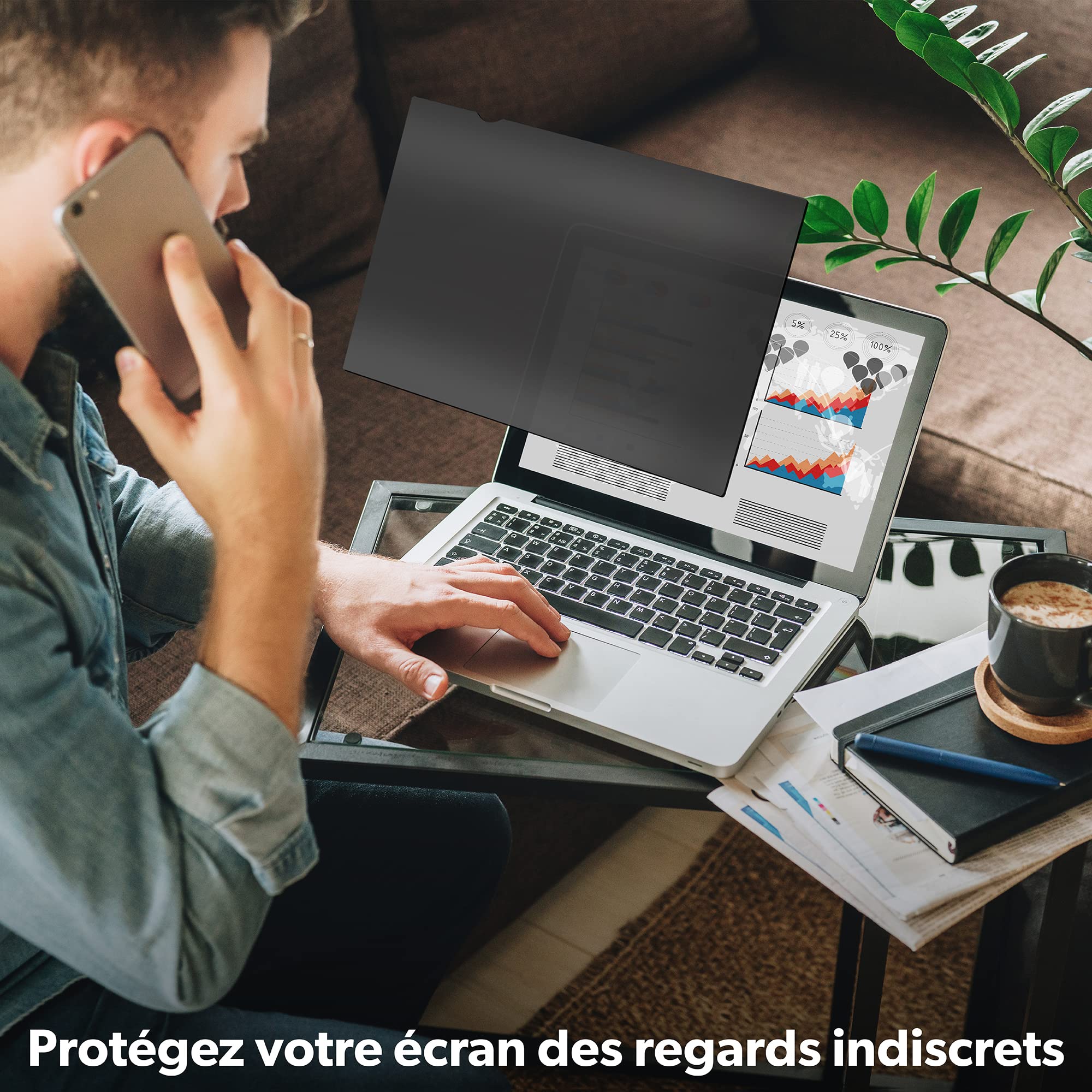 T'nB - Filtre De Confidentialité Amovible pour Ordinateur, Compatibilité Universelle avec Les Ecrans PC De 15 Pouces, Filtre Anti Lumière Bleue, Ecran Anti Espion (15 Pouces)