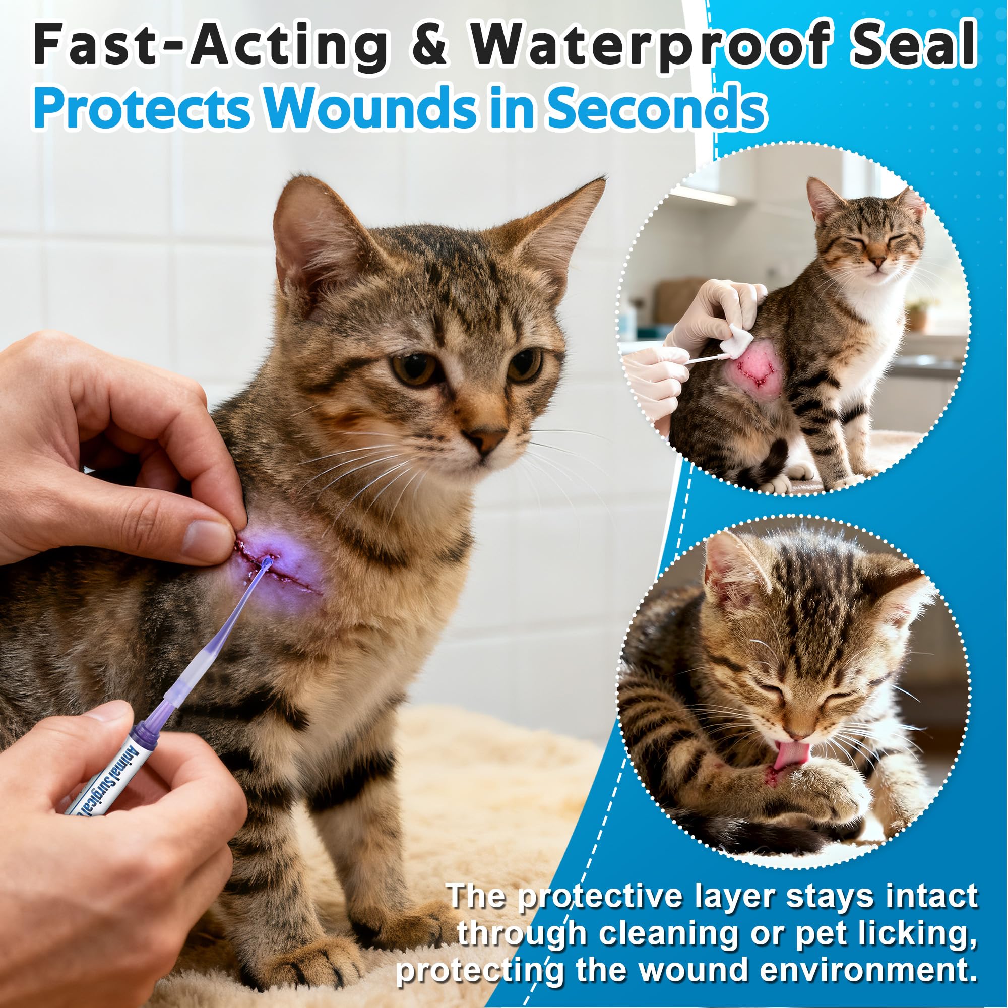 Veterinary Surgical Skin Glue, Strong Surgical Adhesive with 10 Precise Applicators, Blue Tinted Fast Acting Waterproof Wound Closure for Pets Dogs Cats, Pain Free & Stress Free (1 Pack,1ml) — Amazon image 4