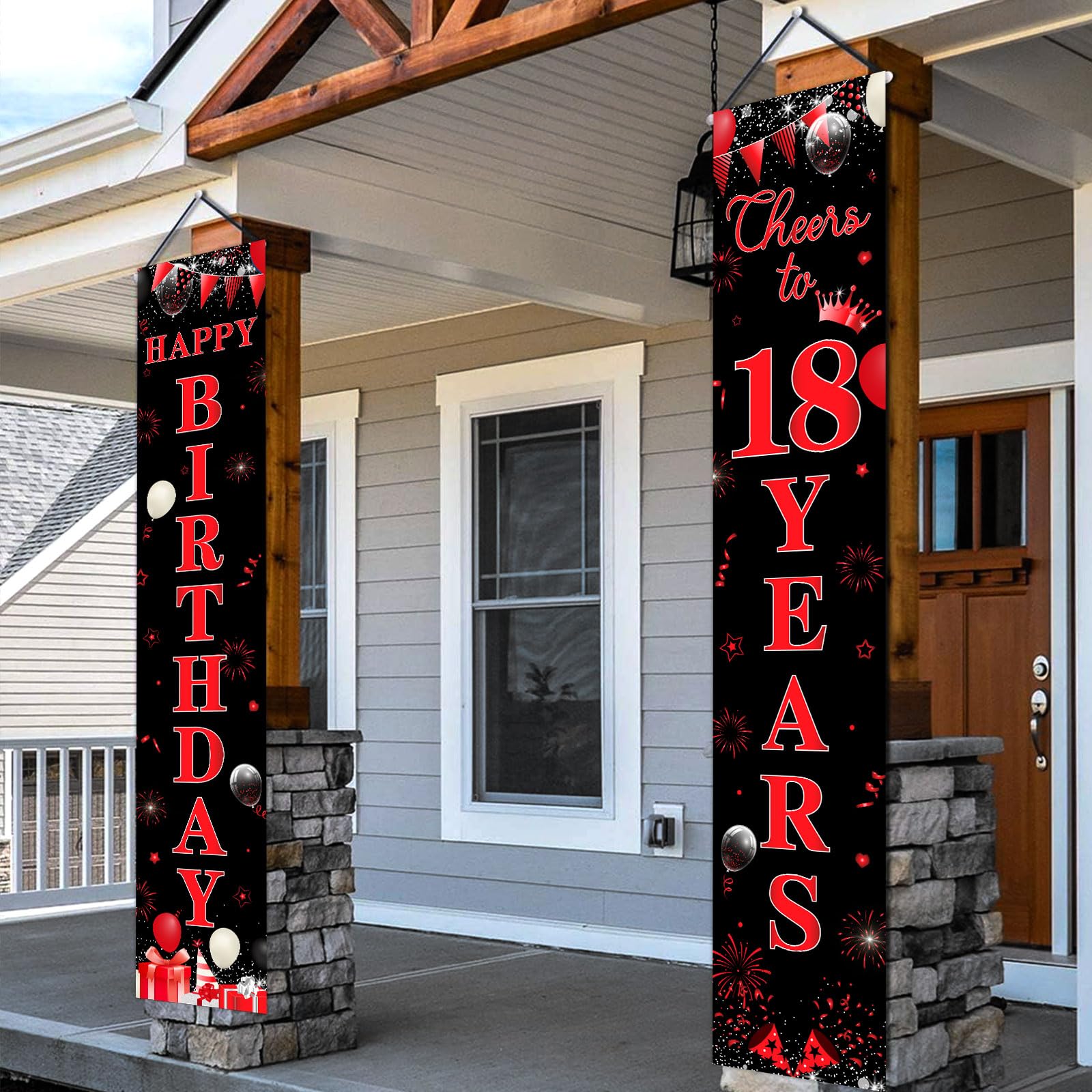 Sursurprise Happy 18th Birthday Door Banner - Red & Black, 13.7x70.9 Inch, Indoor/Outdoor Party Decor - View #8