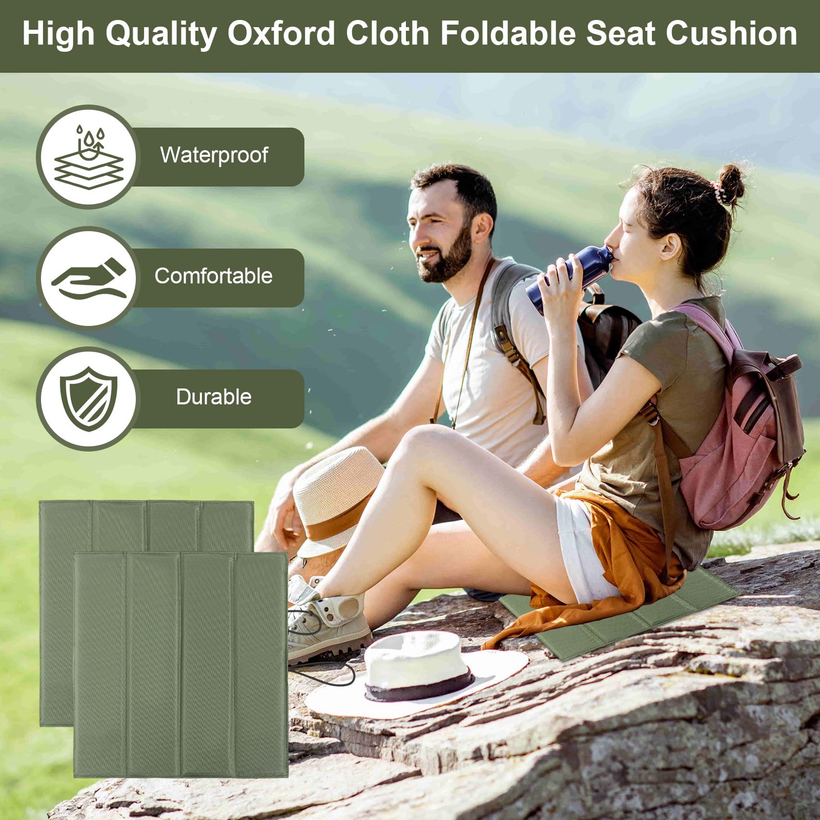 2 Stück Sitzkissen Outdoor Faltbar, Sitzunterlage Outdoor Wetterfest, 31 x 32 cm Outdoor Sitzmatte Wasserdicht Thermo Sitzunterlage für Camping Wandern Picknick Angeln Stadion Unterwegs