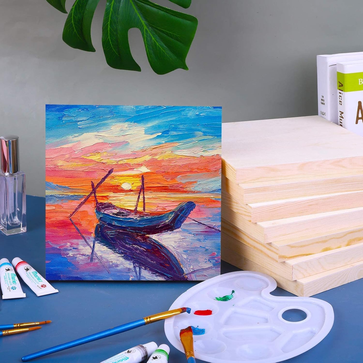 ADXCO 8 sztuk drewnianych paneli 20 x 20 cm, niedokończone drewniane płyty płócienne do malowania, nalewania, wykorzystania artystycznego z olejami, akrylami