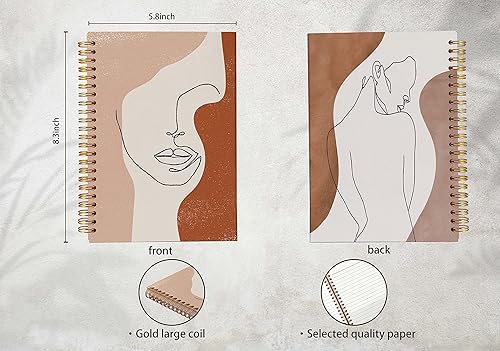 Miniatura 5 de Cuaderno bohemio abstracto minimalista para mujer, cara y cuerpo, línea de arte en espiral, cuaderno de 8.3 x 5.5 pulgadas, tapa dura, con rayas
