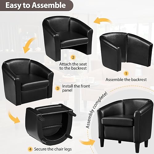 Miniatura 9 de Topeakmart Silla de club de piel sintética, moderna silla decorativa y acogedor sillón de barril con patas resistentes para sala de estar, Negro