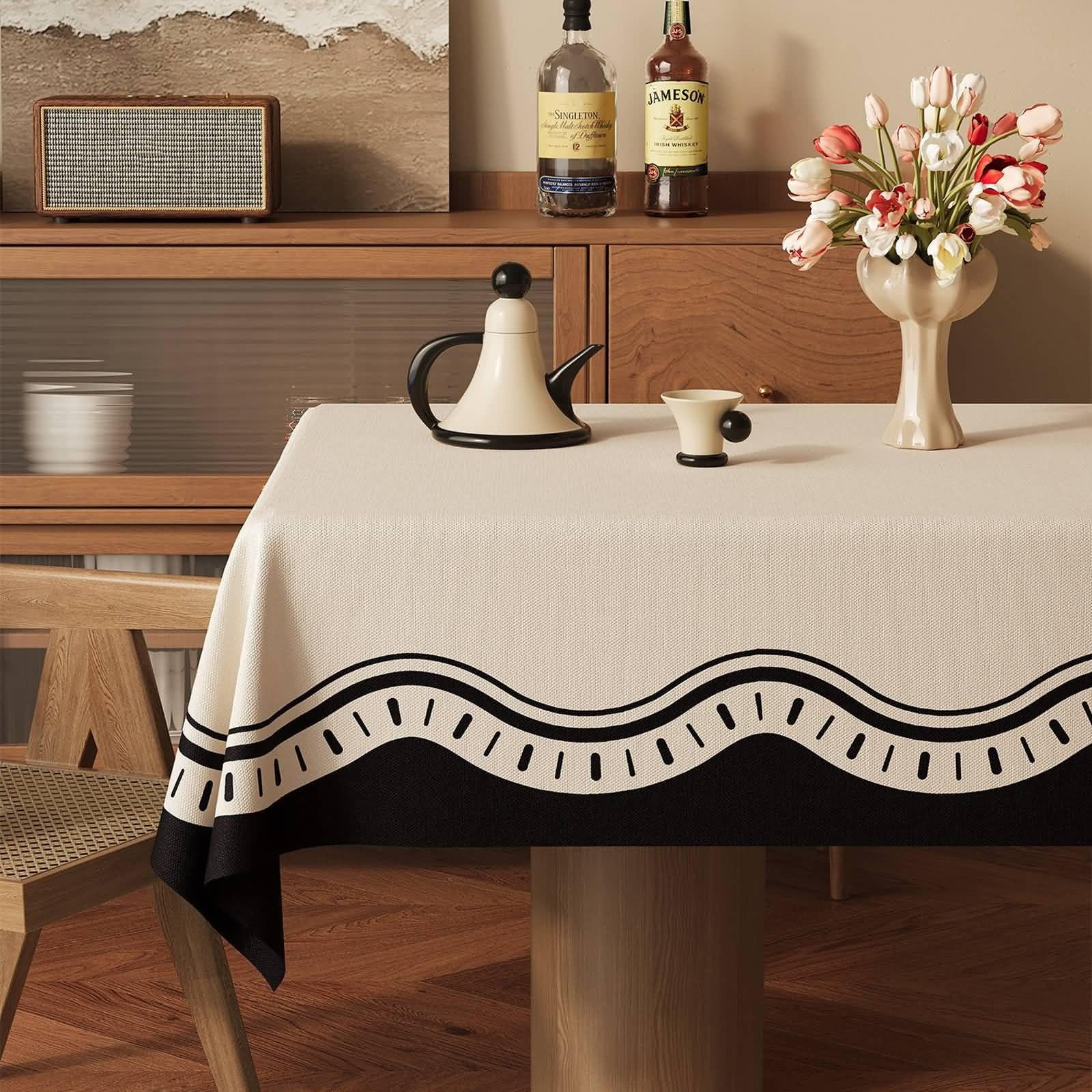 PVC Tischdecke Vintage Landhaus, Beige Schwarz | 140x180CM