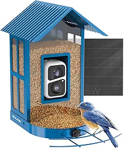 Bird Feeder with Camera with AI Identify Species, Wild Bird Watching, 2K Live View, Instant Arrival Alerts with 5W Solar Powered-Soliom BF08 Metal Blue asin的图片