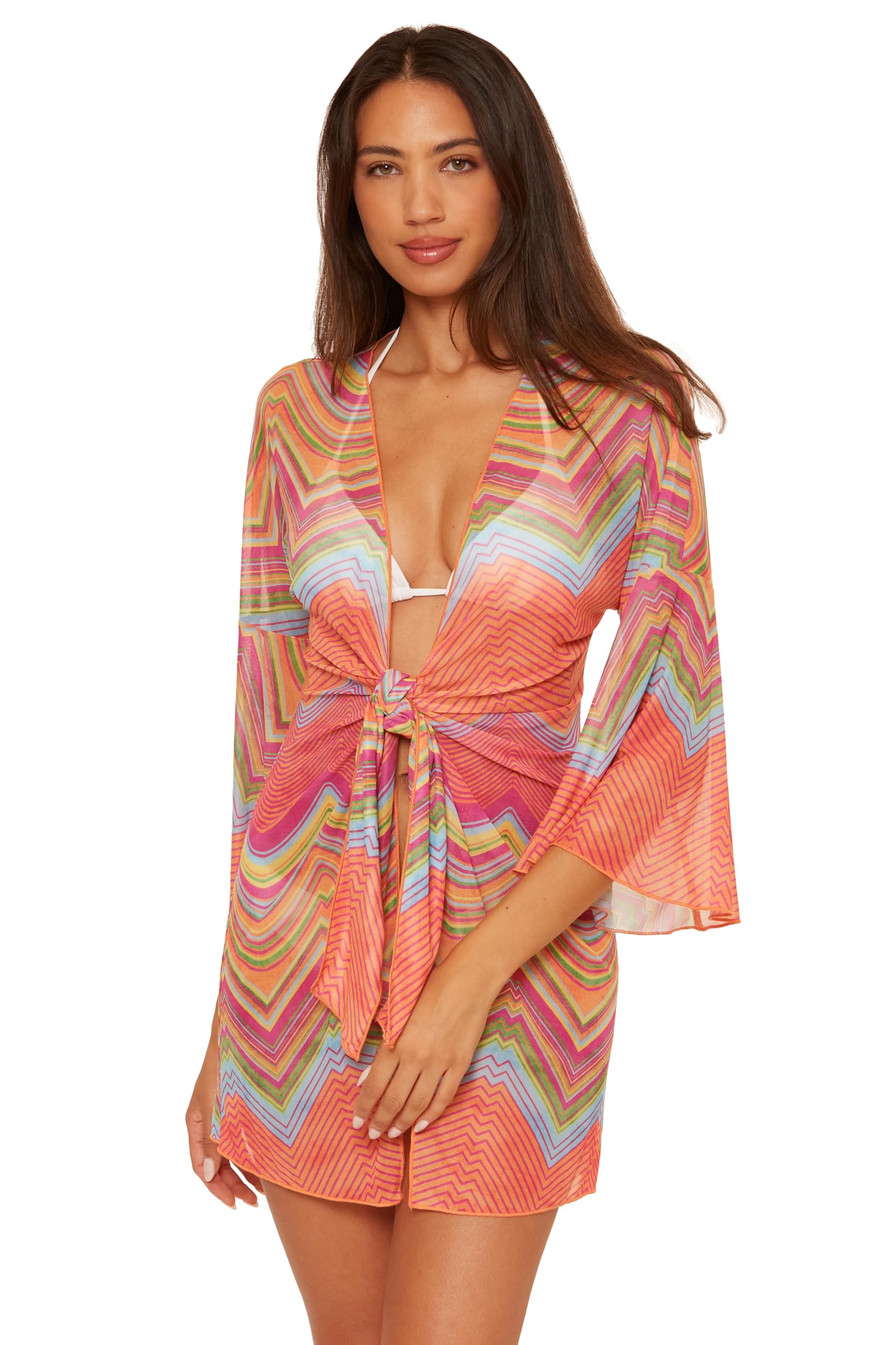 BECCA Womens Summer Sunrise Tunic Tie Front Casual Beach Cover Ups for Women