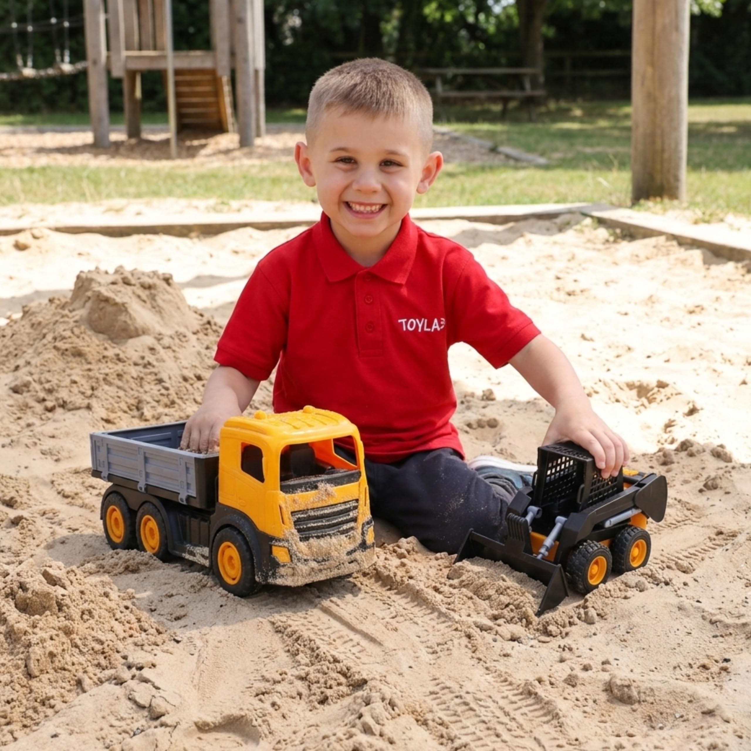 Toyland® Juego de 2, 1:16 Camiones de construcción a Escala - 36cm (14") 6 Camión volquete de Ruedas y 20cm (8") Minicargadora con Ruedas y Piezas móviles - Juguetes de construcción