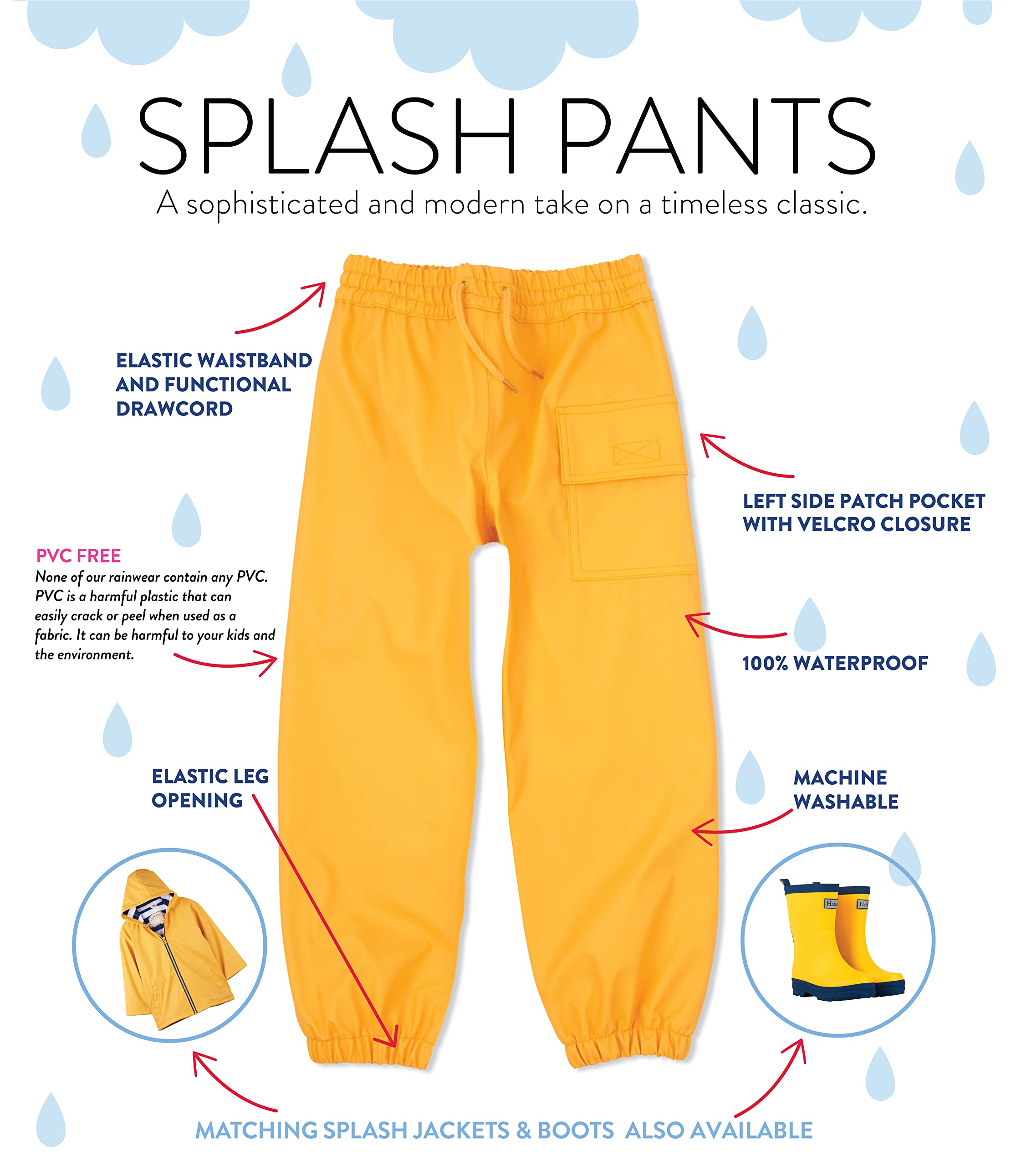 Hatley Childrens Splash Pant -Yellow - Pantalones Impermeable Niñas