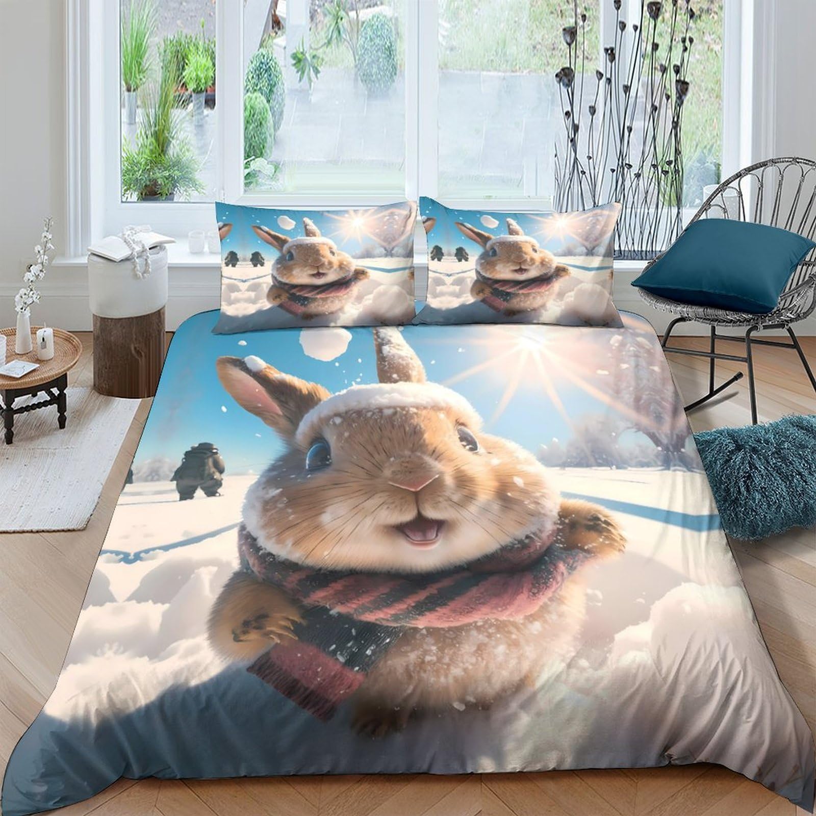 Ctjqhvkz Style-8 3D Printed Cute Bunny Fitted Sheet Microfiber Soft Breathable Forest Animal Mattress Cover For Bedroom Decor Single（135X200cm）