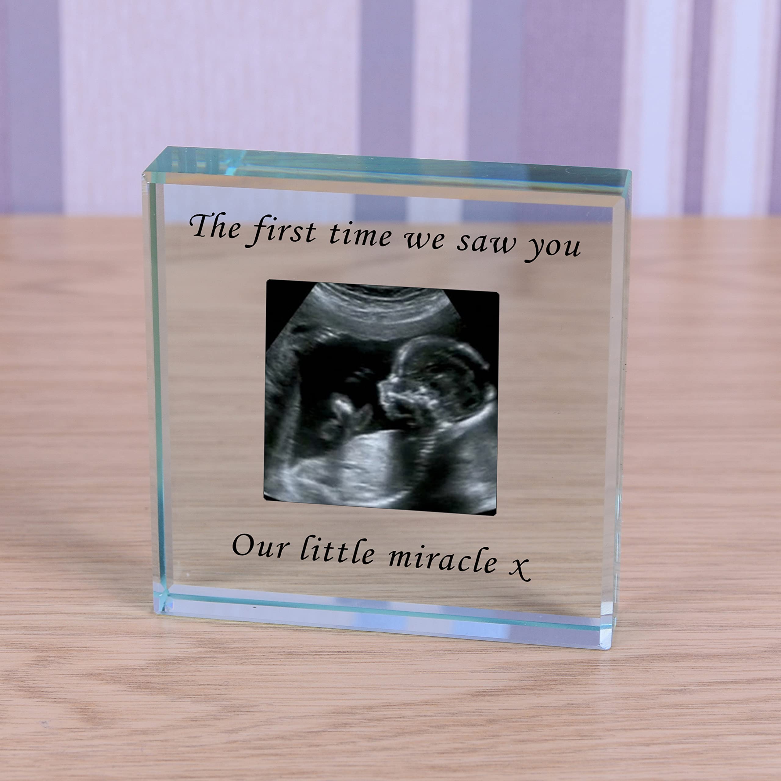 Personalised Any Message Glass Token Photo Engraved Glass Block Paperweight Gift Glass Block Wedding Baby Scan Birthday Christmas Present