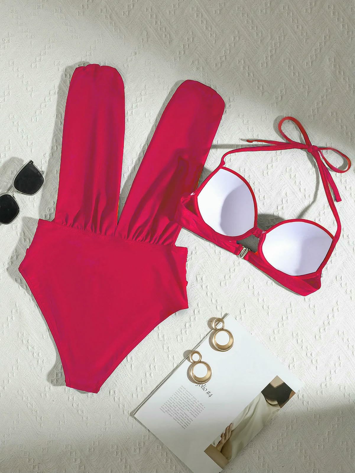 Bañador Rojo Halter Traje De Baño Una Pieza Mujeres Cortado Control del Vientre-Red-l