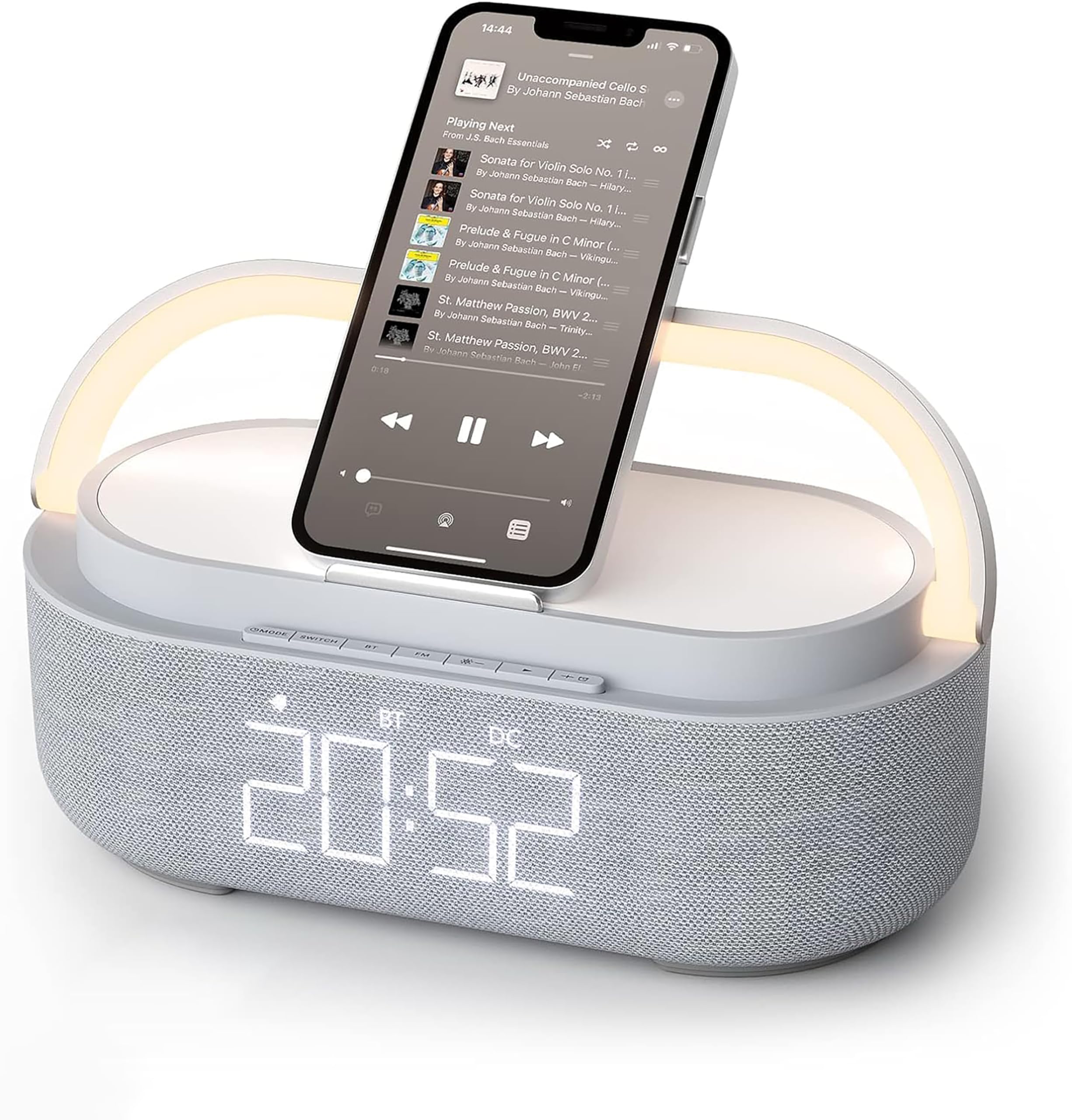AMBERJACKAlarm Clock Radio with Wireless Charger, Bluetooth Speaker, FM Radio, Bedside LED Night Light, Digital Alarm Clock for Bedroom, Home