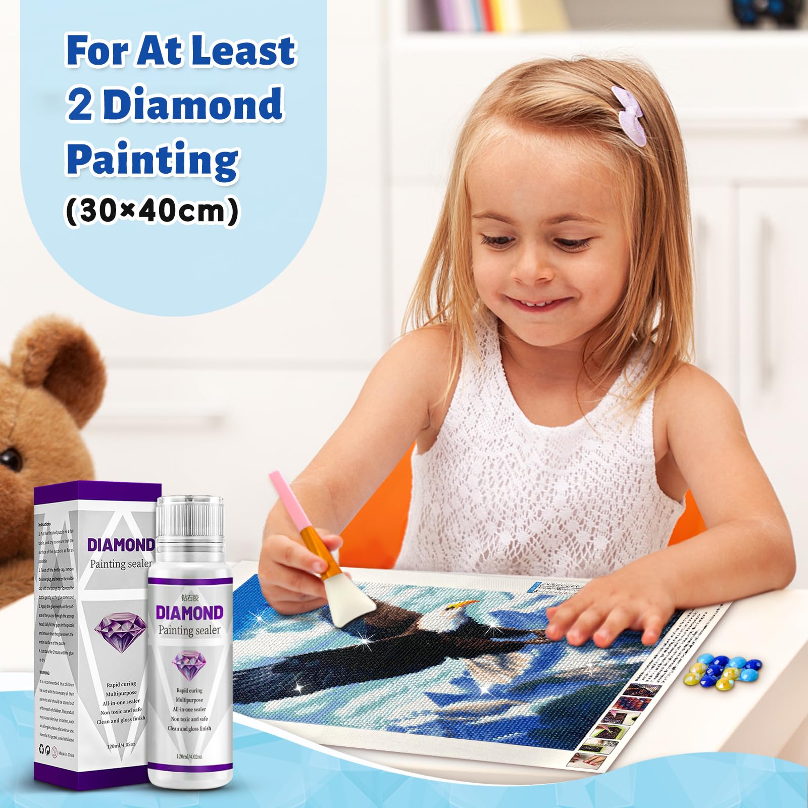 Yunnuo Kit sigillante per pittura a diamante, 240 ml, con 2 pennelli in silicone, confezione da 2 sigillanti per colla per pittura a diamante, accessori per finitura lucida, permanente per pittura con