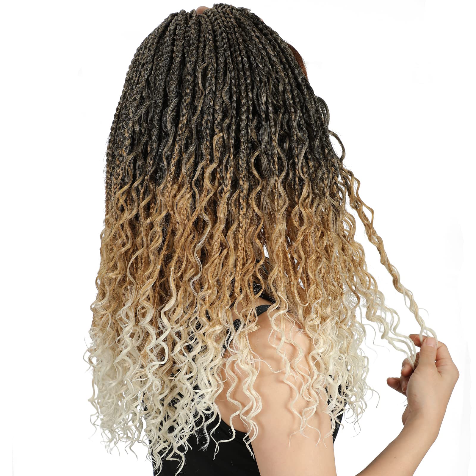 Crochet Braids Hair Extensions 8 Packs 18 Inch Pre-Looped Crochet Hair Extensions for Black Women Box Braid Boho Braid with Curly Ends Goddess Braids Extensions Hair(1B/27/613#)