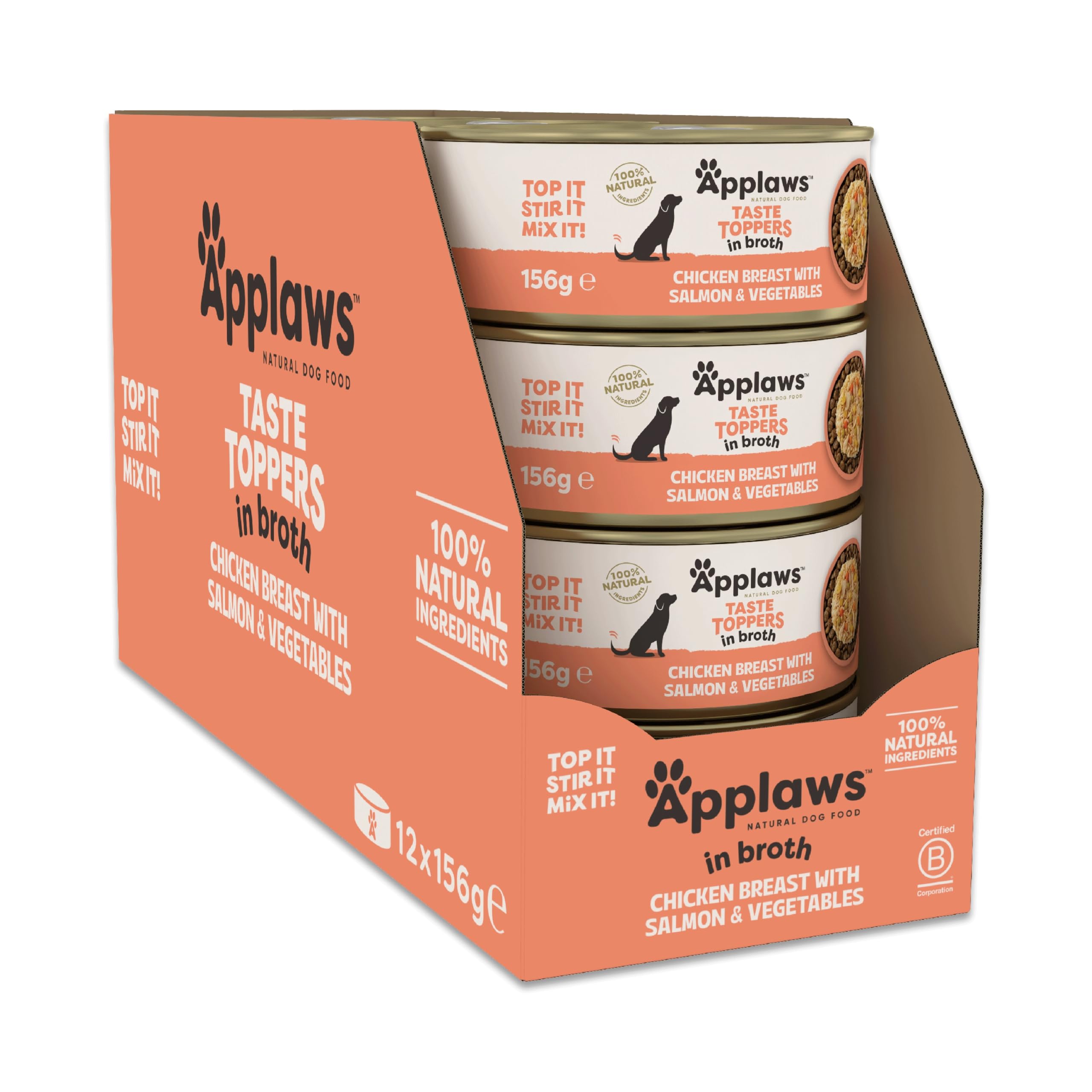 Applaws 100% Natural Wet Dog Food Tins, Chicken Breast with Salmon in Broth, 156g (Pack of 12)