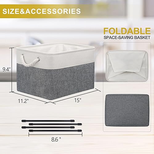 Miniatura 6 de JSungo Paquete de 3 contenedores plegables de almacenamiento 15 x 11 x 10 pulgadas canastas plegables de almacenamiento para estante con funda de