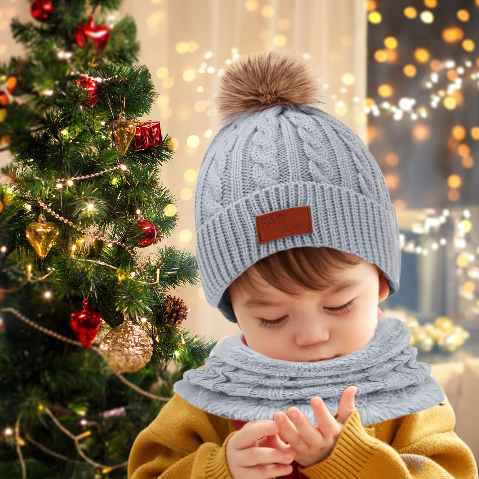 MIVAIUN Gris 3 Piezas Gorro de Punto Invierno Térmico con Guantes y Bufanda Forro Polar Niños Set Accesorios de Invierno para Chicos Bufanda de Ganchillo Gorro de Punto Chicos 3-5 Años