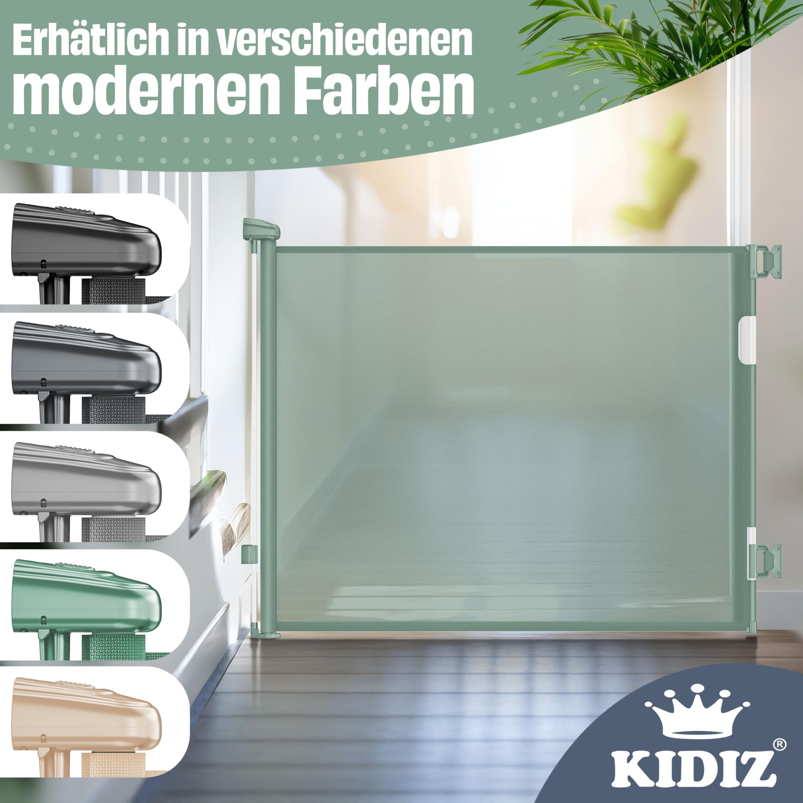 KIDIZ® Barrière de protection d'escalier extensible de 0 à 180 cm - Sécurité enfant pour bébés et animaux domestiques - Grille de protection pour escaliers et portes - Avec ancrage au sol et