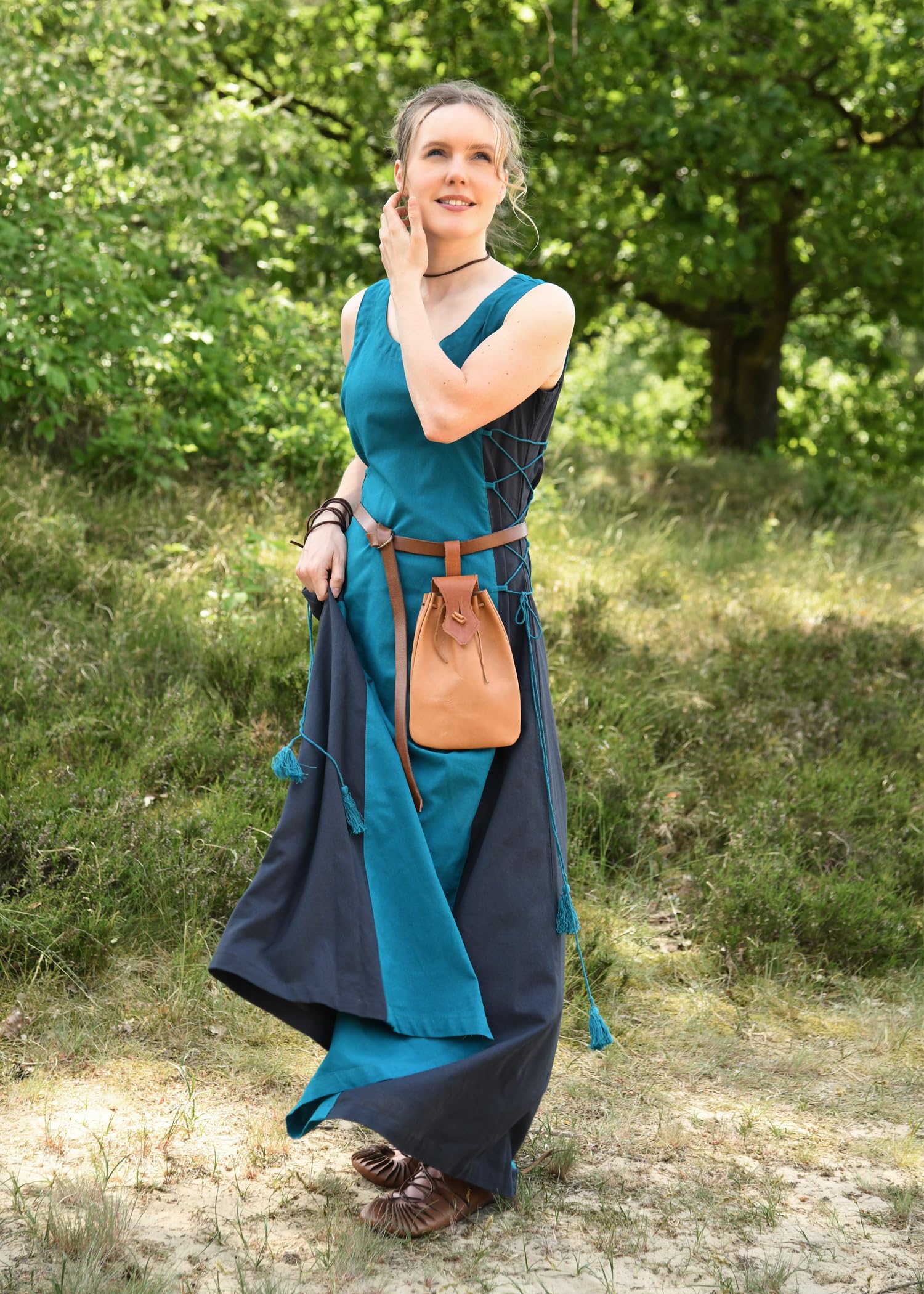 Battle-Merchant – Vestido medieval sin mangas Jarle – Vestido vikingo para mujer – Disfraz medieval LARP, fantasía