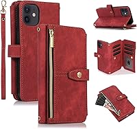 Vista 33 de UEEBAI Funda para iPhone 12 Mini de 5.4 pulgadas, 9 ranuras para tarjetas, cartera de cuero retro a prueba de golpes, con correa de mano, ranuras