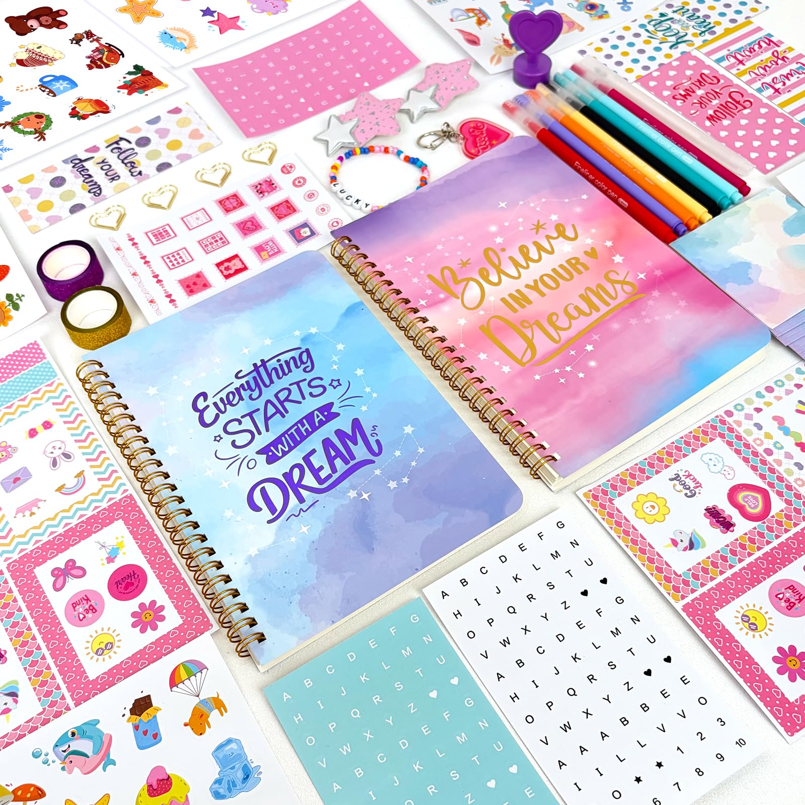 DIY Tagebuch Set für Mädchen ab 8 Jahre, Kinder Tagebuch mit Stiften, Stickern & Accessoires, Scrapbook Set Mädchen, Notizbuch Kinder, Geschenk für Mädchen 8 9 10 11 12 Jahre, Schreibwaren Set