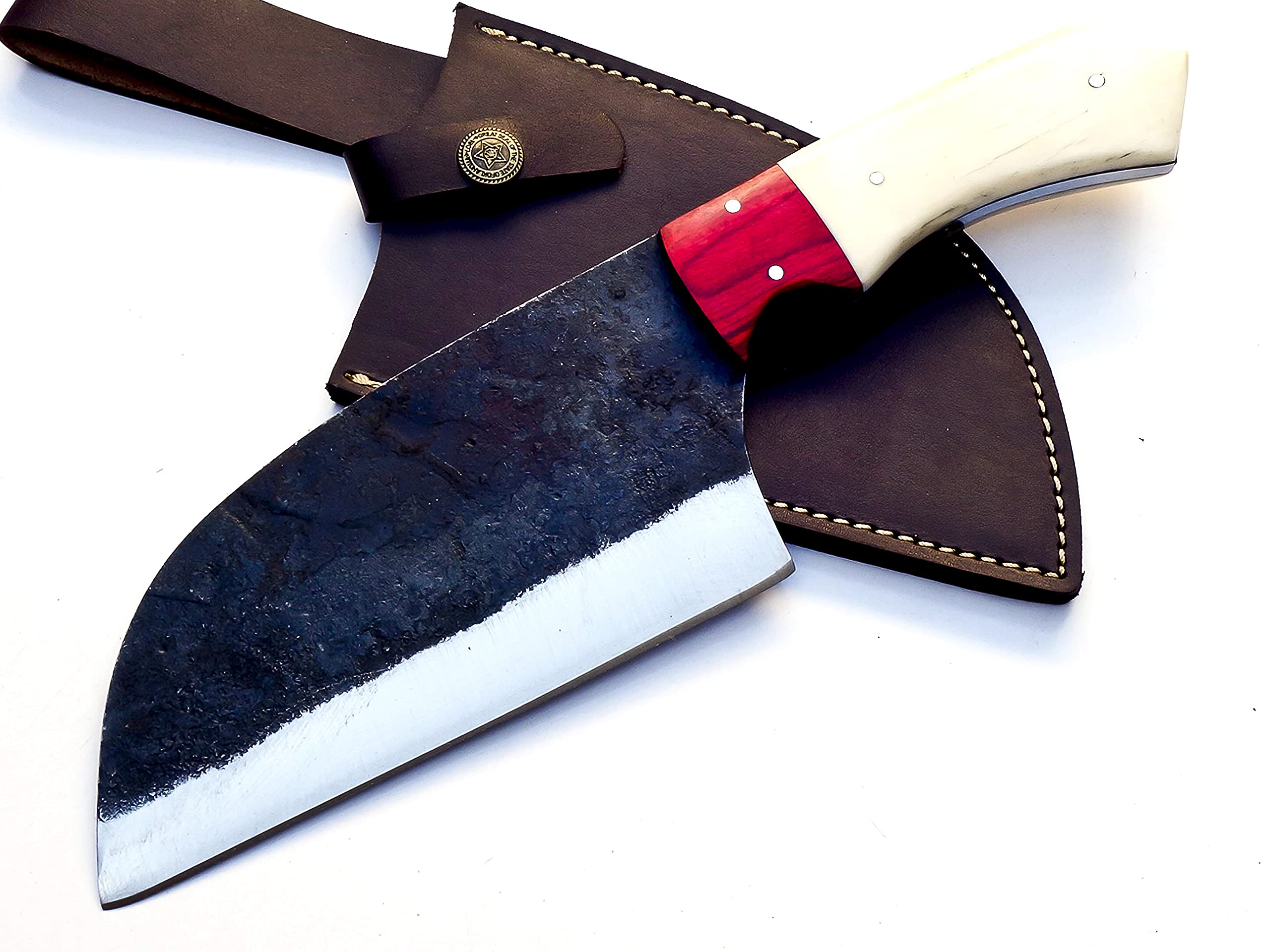 Rare Custom Handmade, High Carbon Clad Steel Cleaver Knife - Chopper Knife with Free Genuine Leather Sheath (BN-72)