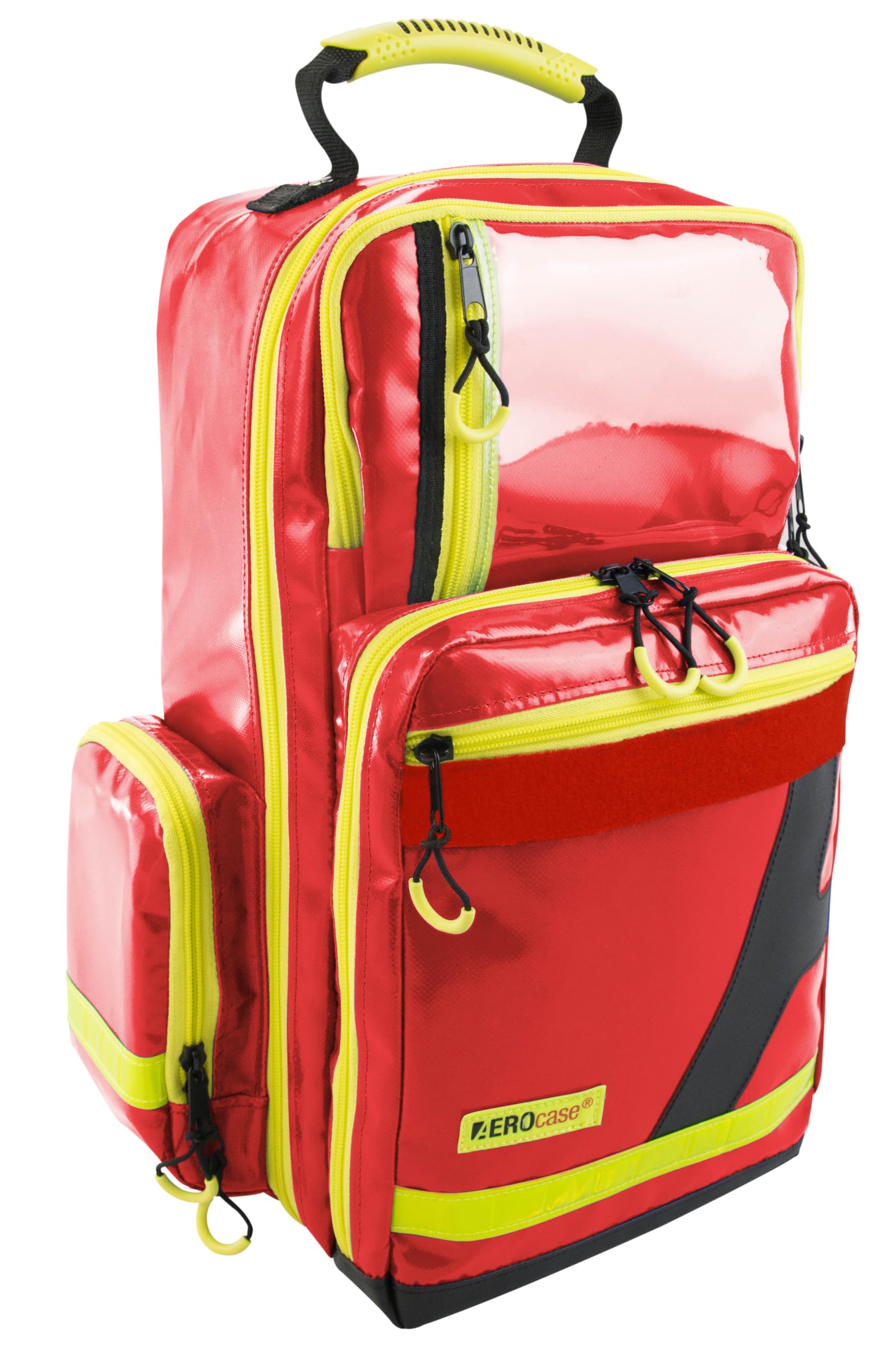 Pro1R PL1C Notfallrucksack leer Rot - Rucksack aus robuster Plane, 5 Modultaschen, ausklappbare Front, 36 x 47 x 26 cm - Rettungsdienst Rucksack, Erste Hilfe Rucksack, Sanitätsrucksack (Rot)