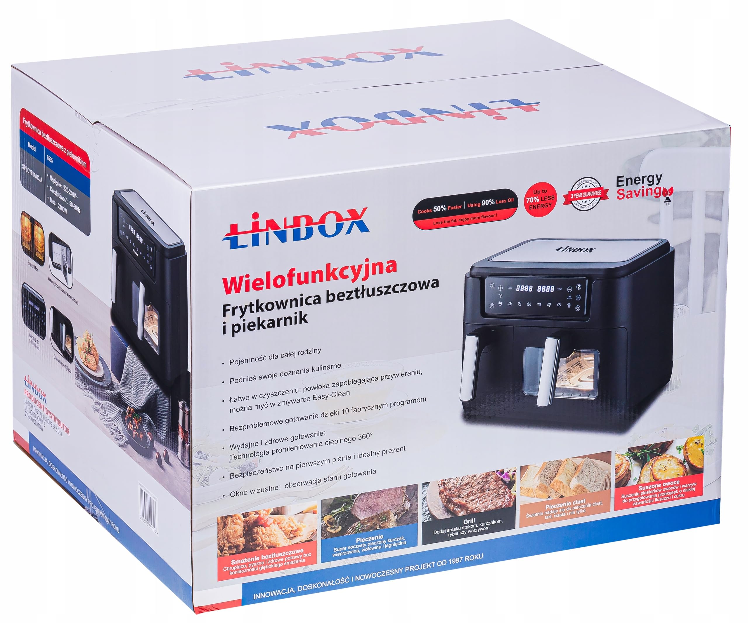 PIEKARNIK FRYTKOWNICA BEZTŁUSZCZOWA 2 KOSZE 8L/2500W 4 URZĄDZENIA W 1