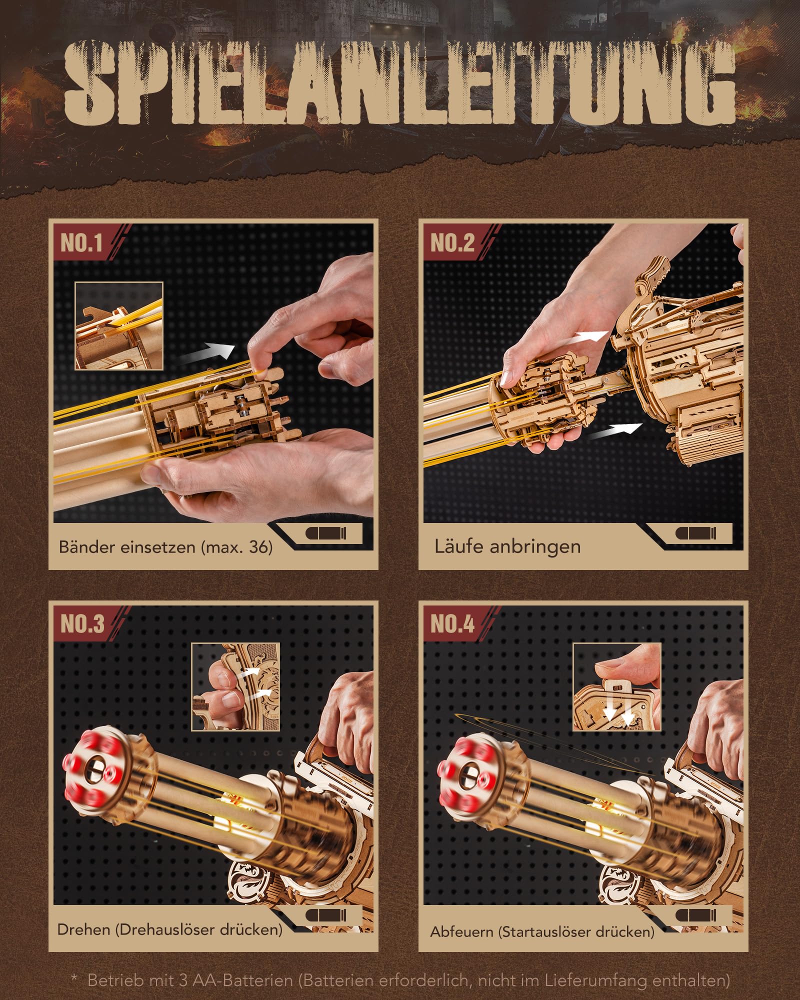 ROKR 3D Holzpuzzle Erwachsene Holzmodelle Bausätze, 3D Puzzle Holz Modellbausätze zum Mechanischen Bauen, Spielzeug mit Gummibändern, Geschenk für Teenager und Erwachsene, LQA01