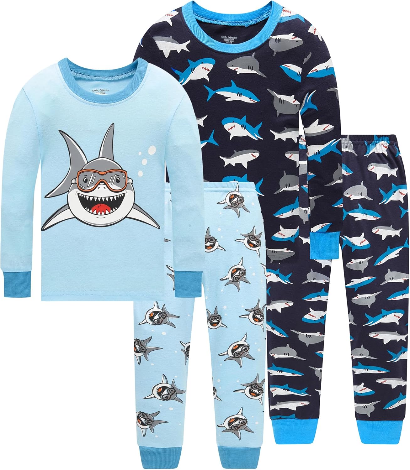 Dolphin&Fish Boys Pajamas 4Piece Toddler Kids Pjs Sets Cotton Toddler Clothes Sleepwears