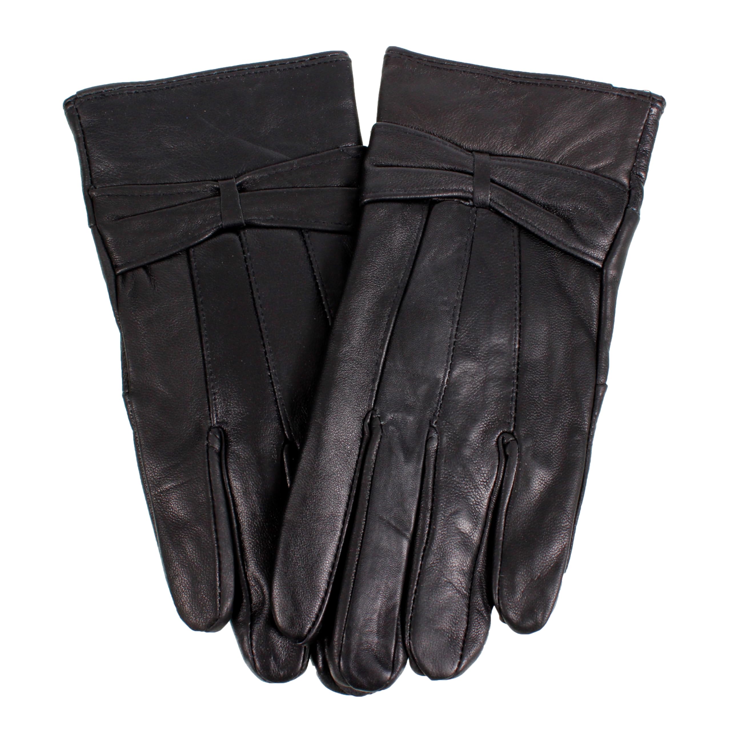 Ar Brand Est. 2021 Women's Black Bow Premium Black Leather Gloves, Extra Soft Waterproof Winter Gloves, Warm Driving Gloves (, M/L)