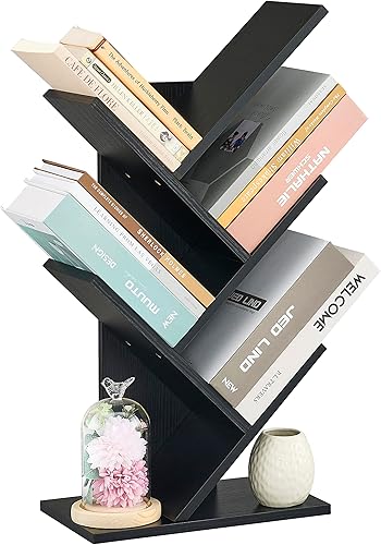 Hoctieon Estantería de árbol de 4 niveles, estantería de 4 estantes, estantería de árbol de pie independiente, estante de pie para libros, estantes