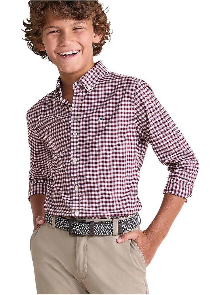 Red Vineyard Vines Skysail Gingham Performance Cotton Shirt (Toddler/Little Kid/Big Kid)
