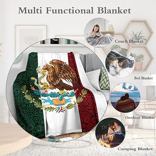 Miniatura 7 de Manta de vellón con bandera de cachemira de México, súper suave y acogedora manta cálida para sofá, silla, cama, sofá oficina, 50 x 60 pulgadas para