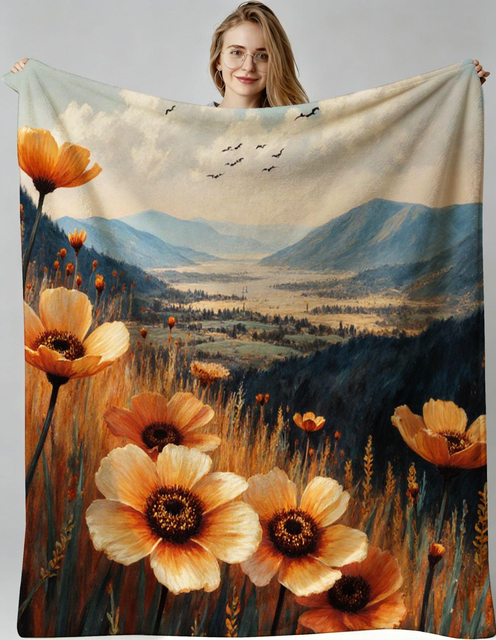 Plaid polaire 150 x 200 fleurs 3D couverture légère pour soulager le froid